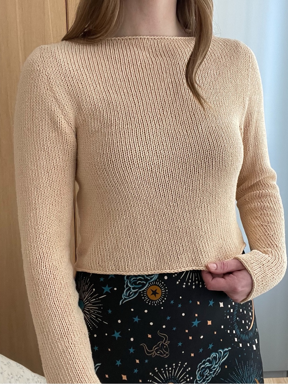 Handknitted Pure Silk Blouse in Peach
